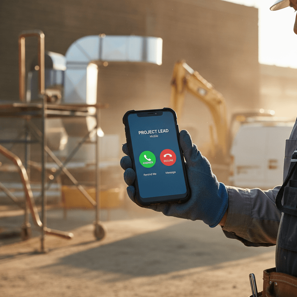 Contractor receiving an incoming call from a Google Ads lead on job site